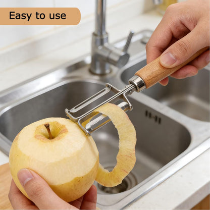 Vegetable Peeler, Stainless Steel Dual Blade Potato Peeler with Beech Wood Handle, Fruit Peeler for Carrot, Apple, Potato, Kitchen Peeler Tool for Vegetable and Fruit