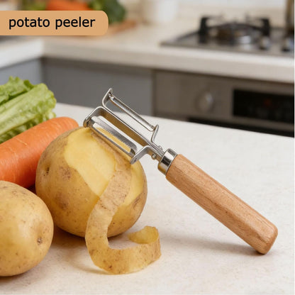 Vegetable Peeler, Stainless Steel Dual Blade Potato Peeler with Beech Wood Handle, Fruit Peeler for Carrot, Apple, Potato, Kitchen Peeler Tool for Vegetable and Fruit