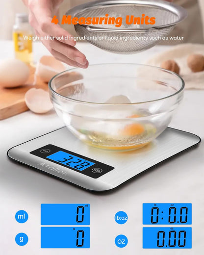 Smart Food Scales, 1g Resolution Max 5kg 11Ibs, Stainless Steel