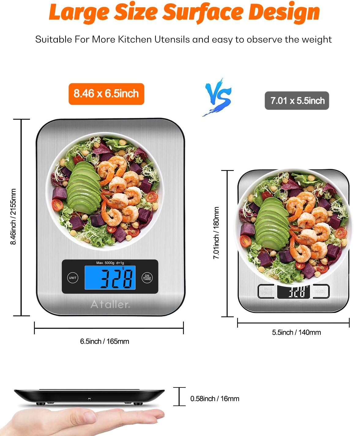 Smart Food Scales, 1g Resolution Max 5kg 11Ibs, Stainless Steel