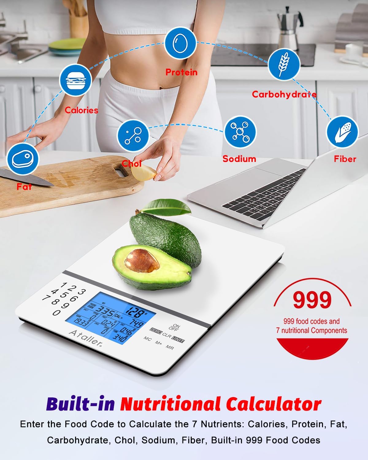 Smart Food Scales, 1g Resolution Max 5kg 11Ibs, Stainless Steel