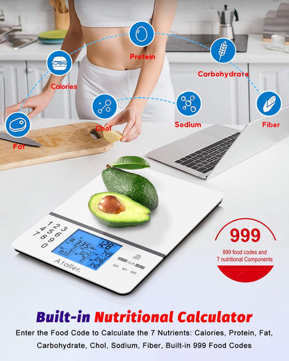 Smart Food Scales, 1g Resolution Max 5kg 11Ibs, Stainless Steel