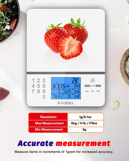 Smart Food Scales, 1g Resolution Max 5kg 11Ibs, Stainless Steel