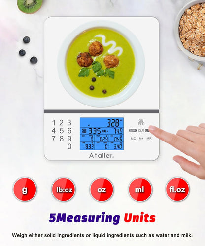 Smart Food Scales, 1g Resolution Max 5kg 11Ibs, Stainless Steel