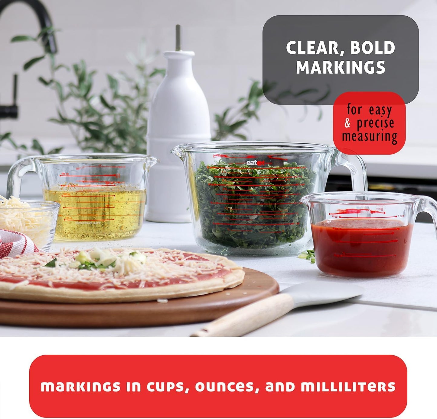 Glass Measuring Cups Set of 3 - Liquid Measuring Cups, Glass Measuring Cup Set - 1,2,4 Cup Measuring Cup - Dishwasher Oven, Microwave Safe Measure Cups