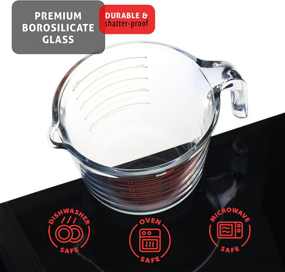 Glass Measuring Cups Set of 3 - Liquid Measuring Cups, Glass Measuring Cup Set - 1,2,4 Cup Measuring Cup - Dishwasher Oven, Microwave Safe Measure Cups
