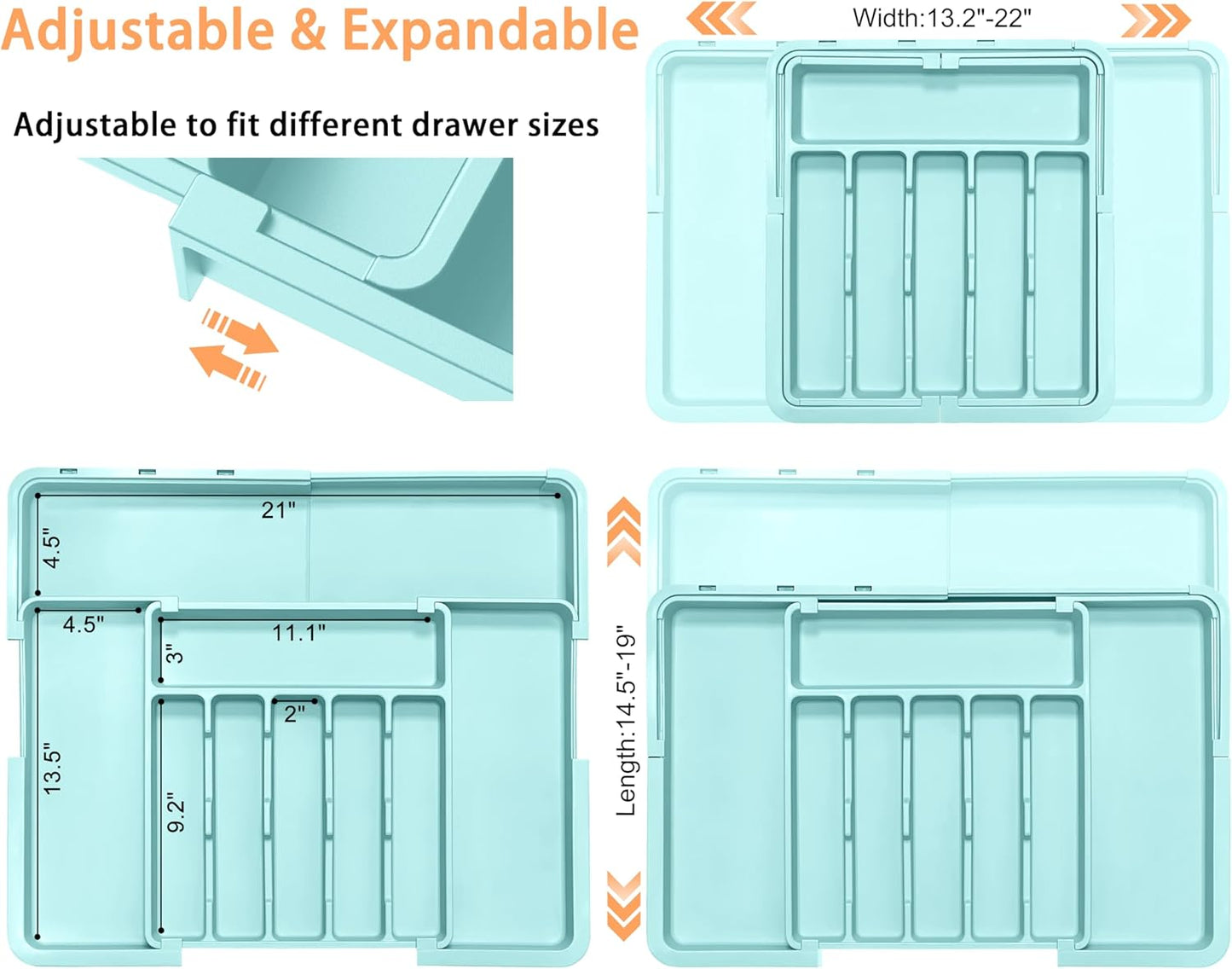 Silverware Organizer Expandable Kitchen Utensil Drawer Organizer Large BPA Free Adjustable Cutlery Silverware Tray for Spoons Forks Knives Storage Divider for Kitchen Flatware 6-9 Slots Black