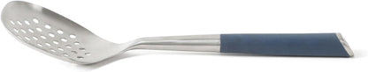 Edge Stainless Steel Slotted Spoon/Skimmer, Kitchen Strainer Spoon, Skimmer with Silicone Heat Resistance Handle, Slotted Cooking Tool for Draining and Skimming (Blue)