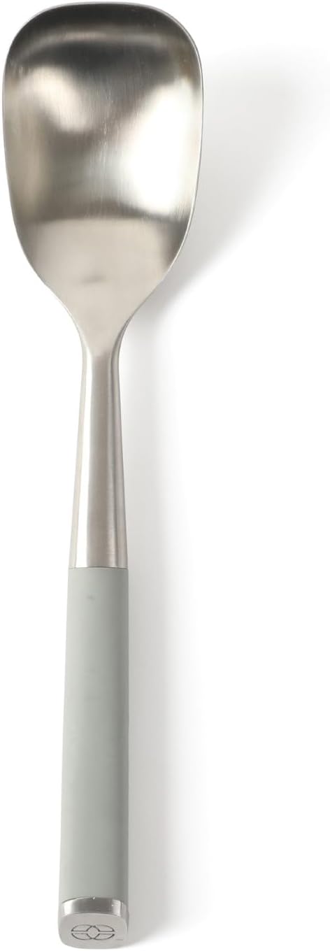 Edge Stainless Steel Slotted Spoon/Skimmer, Kitchen Strainer Spoon, Skimmer with Silicone Heat Resistance Handle, Slotted Cooking Tool for Draining and Skimming (Blue)