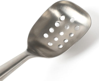 Edge Stainless Steel Slotted Spoon/Skimmer, Kitchen Strainer Spoon, Skimmer with Silicone Heat Resistance Handle, Slotted Cooking Tool for Draining and Skimming (Blue)