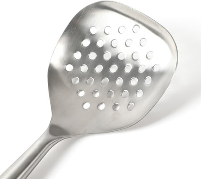 Edge Stainless Steel Slotted Spoon/Skimmer, Kitchen Strainer Spoon, Skimmer with Silicone Heat Resistance Handle, Slotted Cooking Tool for Draining and Skimming (Blue)