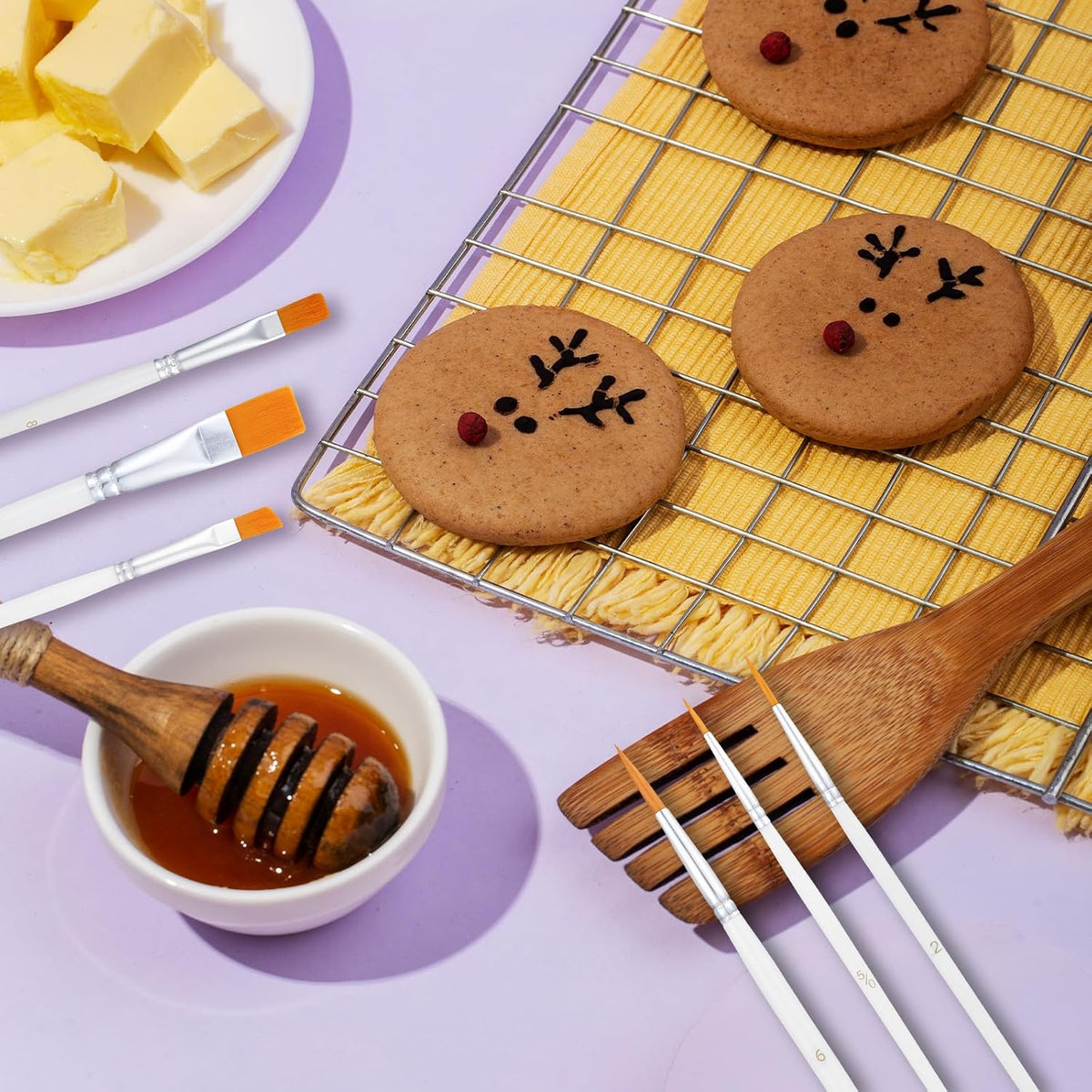 6Pcs Multifunction Painting Brushes for Cake Decorating, Food Grade Paint Brushes Cake Decorating Brush Comfortable Nylon Wooden Handle for Cooking, Baking, Basting, Pastry and Cookie