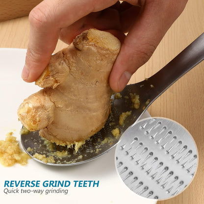 2pcs Stainless Steel Garlic Ginger Fruit Vegetable Grater Spoon Press Garlic Crusher Mincer Cutter Zester for Cheese Chocolate Baby Food Kitchen