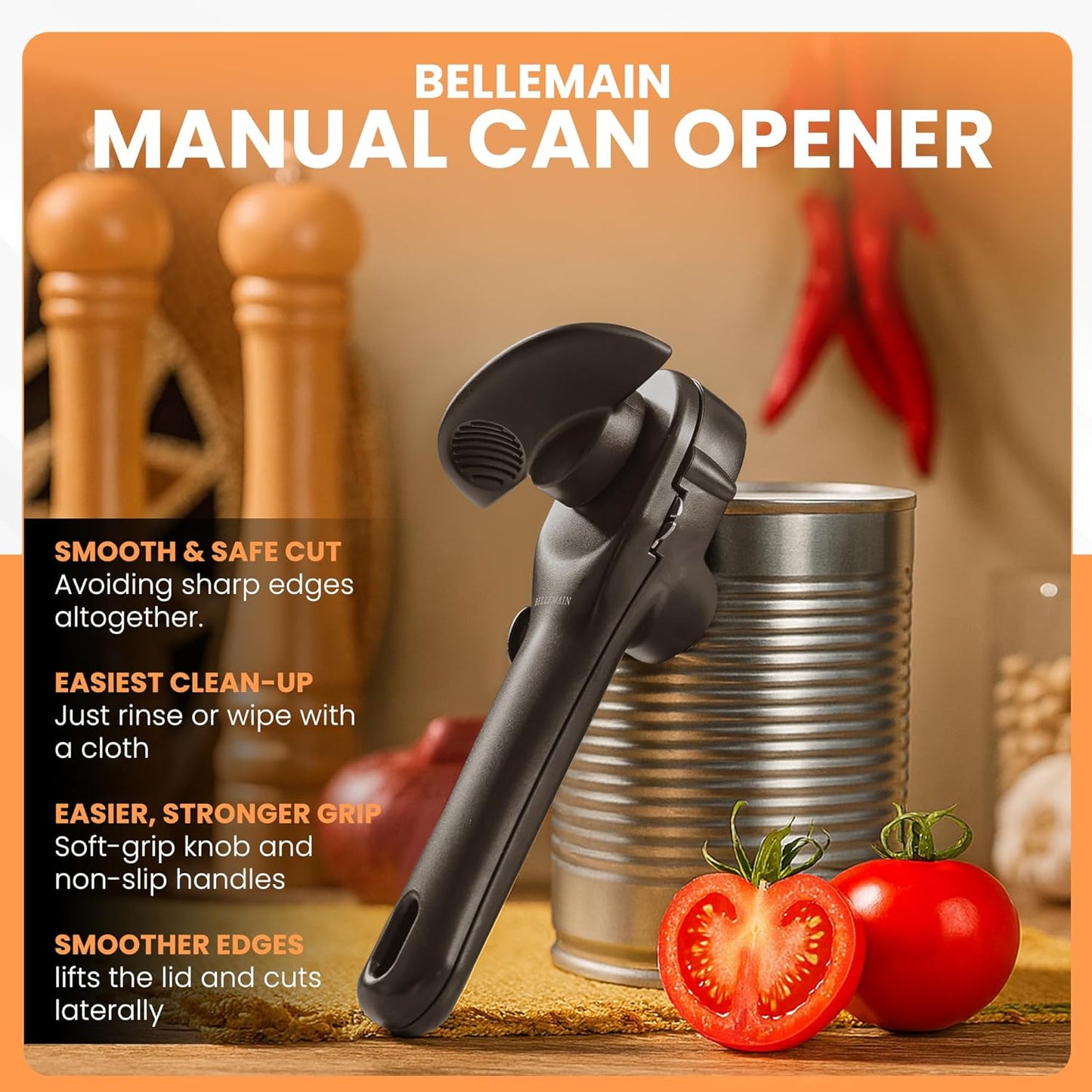 Ergonomic Can Opener, Easy Safe-Cut for Seniors & Restaurants