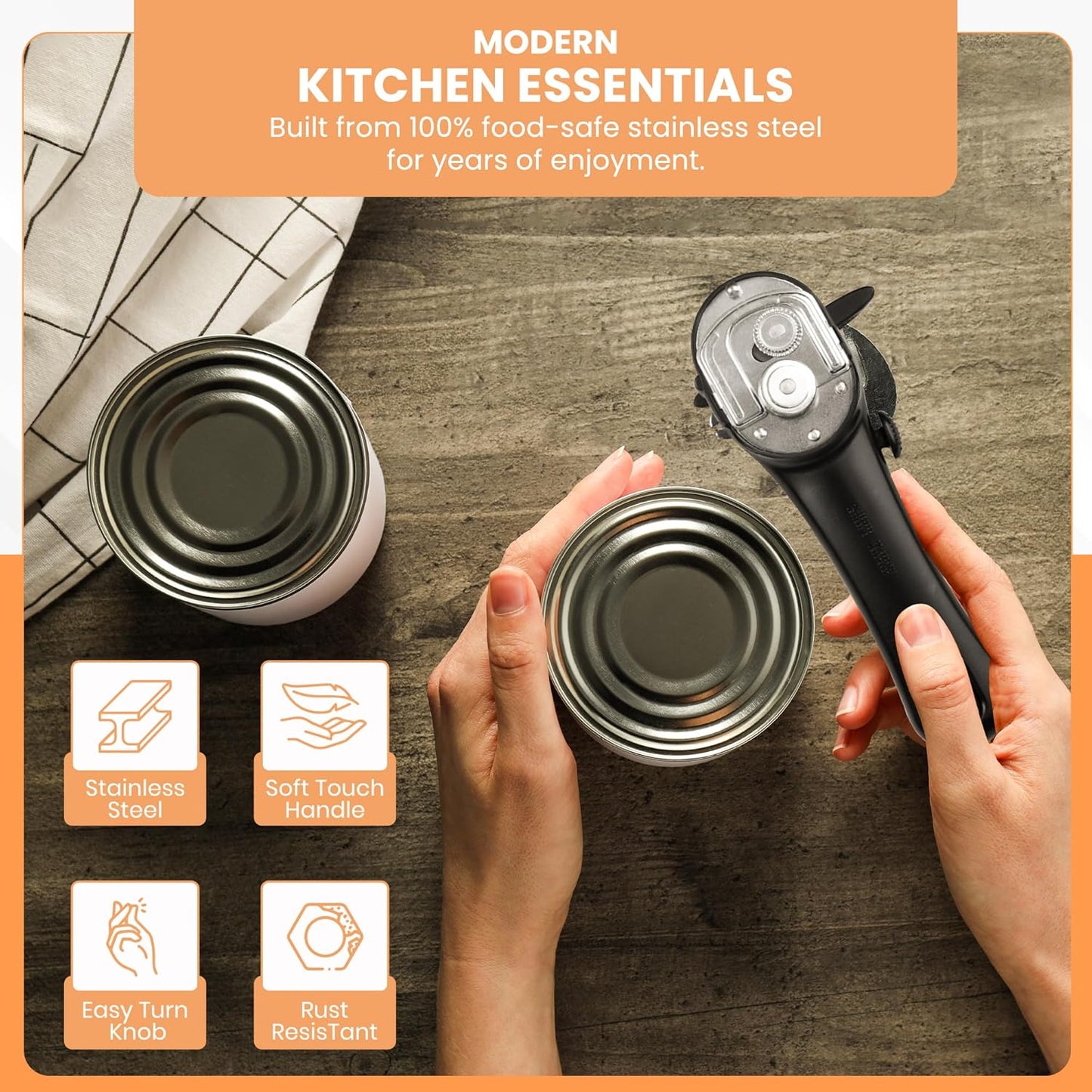 Ergonomic Can Opener, Easy Safe-Cut for Seniors & Restaurants