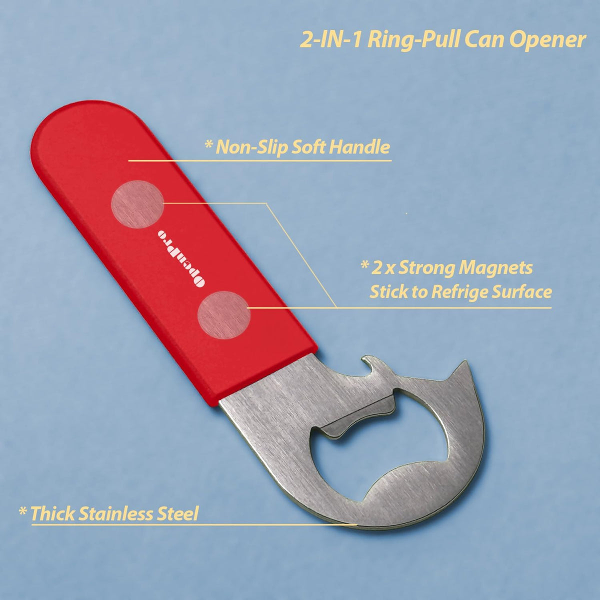 Magnetic 2-IN-1 Ring-Pull Can Opener, Beer Bottle Opener, Manual Can Opener Easy for Seniors, Pet Food, Cat Cans, Beer, Gadgets for People with Arthritis, kitchen gadgets, 2-Pack