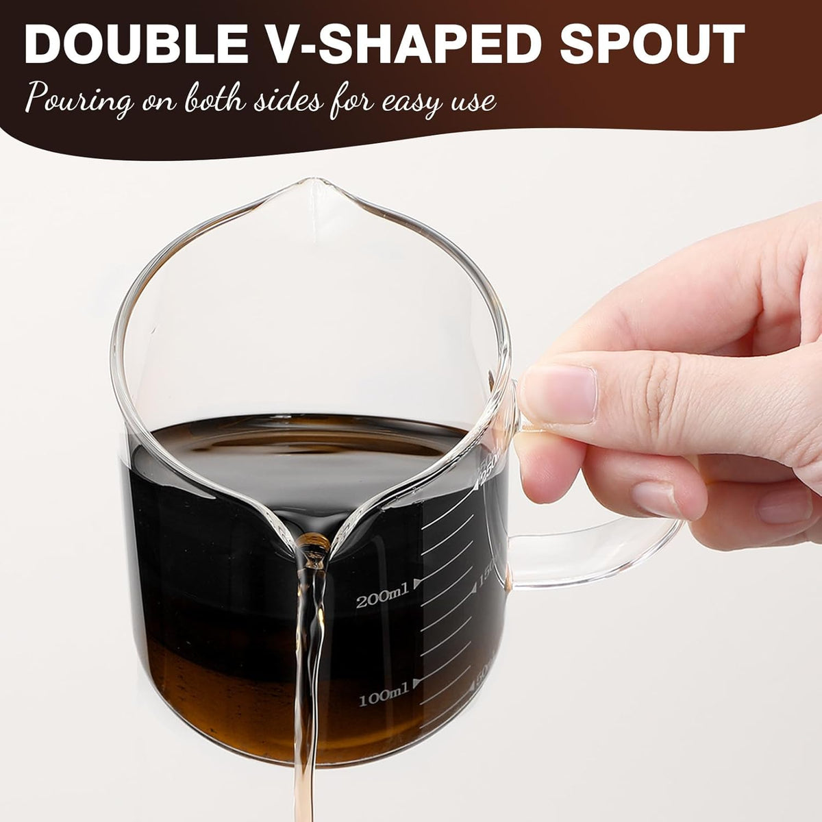 2 Pcs 8oz/250ml Espresso Cups, Glass Measuring Cups with Double Spouts & Handle, Scale Espresso Shot Glass Milk Frothing Cup Coffee Accessories for Machines, Milk Frother, and Bars