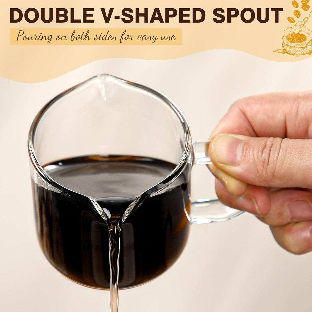 2 Pcs 8oz/250ml Espresso Cups, Glass Measuring Cups with Double Spouts & Handle, Scale Espresso Shot Glass Milk Frothing Cup Coffee Accessories for Machines, Milk Frother, and Bars