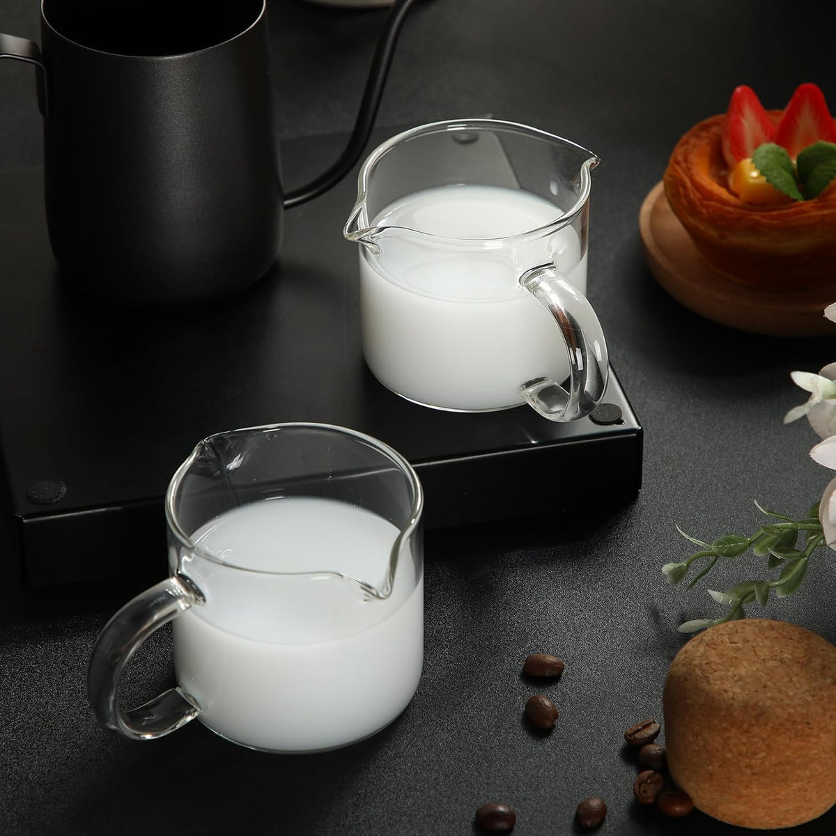 2 Pcs 8oz/250ml Espresso Cups, Glass Measuring Cups with Double Spouts & Handle, Scale Espresso Shot Glass Milk Frothing Cup Coffee Accessories for Machines, Milk Frother, and Bars