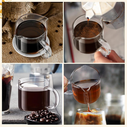2 Pcs 8oz/250ml Espresso Cups, Glass Measuring Cups with Double Spouts & Handle, Scale Espresso Shot Glass Milk Frothing Cup Coffee Accessories for Machines, Milk Frother, and Bars