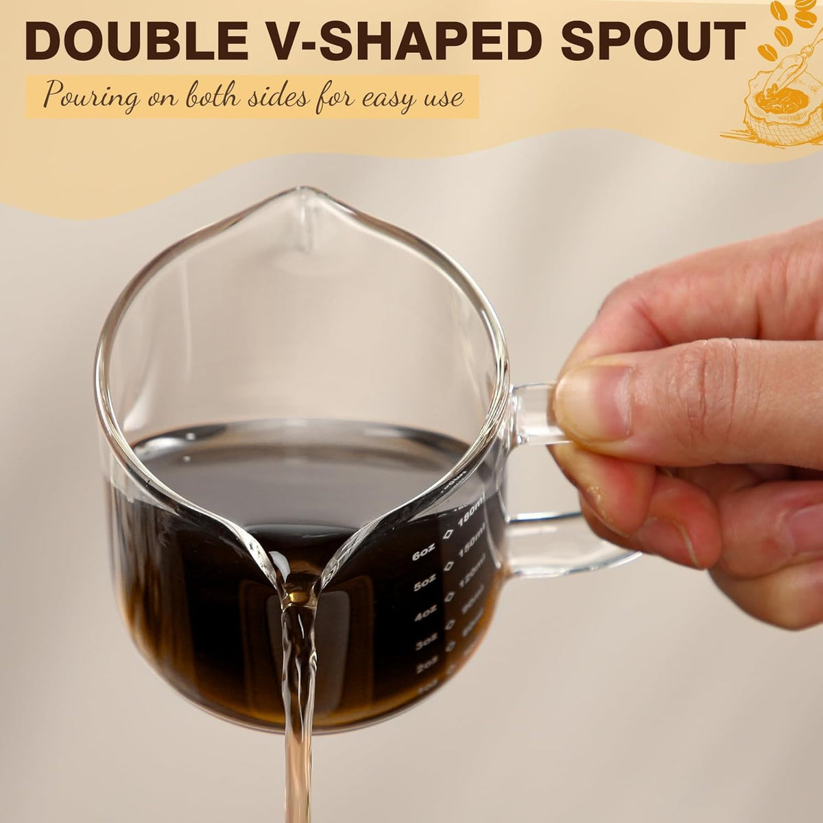 2 Pcs 8oz/250ml Espresso Cups, Glass Measuring Cups with Double Spouts & Handle, Scale Espresso Shot Glass Milk Frothing Cup Coffee Accessories for Machines, Milk Frother, and Bars