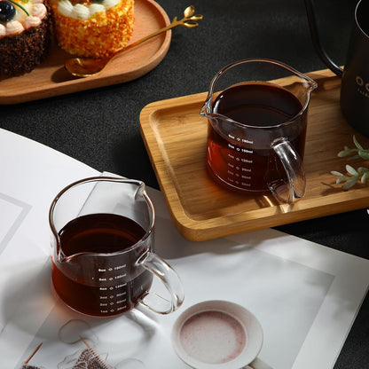 2 Pcs 8oz/250ml Espresso Cups, Glass Measuring Cups with Double Spouts & Handle, Scale Espresso Shot Glass Milk Frothing Cup Coffee Accessories for Machines, Milk Frother, and Bars