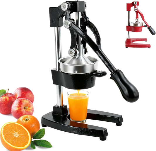 Juicer Manual Cast Iron Citrus Juicer, Heavy-Duty Orange Lemon Squeezer, Extra-Large Commercial Citrus Press, Easy to Clean with Bonus Stainless Steel Cup (Black)