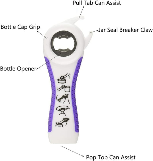 2 pack 5-in-1 Multi Function Plastic Grip Bottle Opener- Easily Opens Twist Caps, Bottle Caps, Canning Lids and Can Tabs (White)