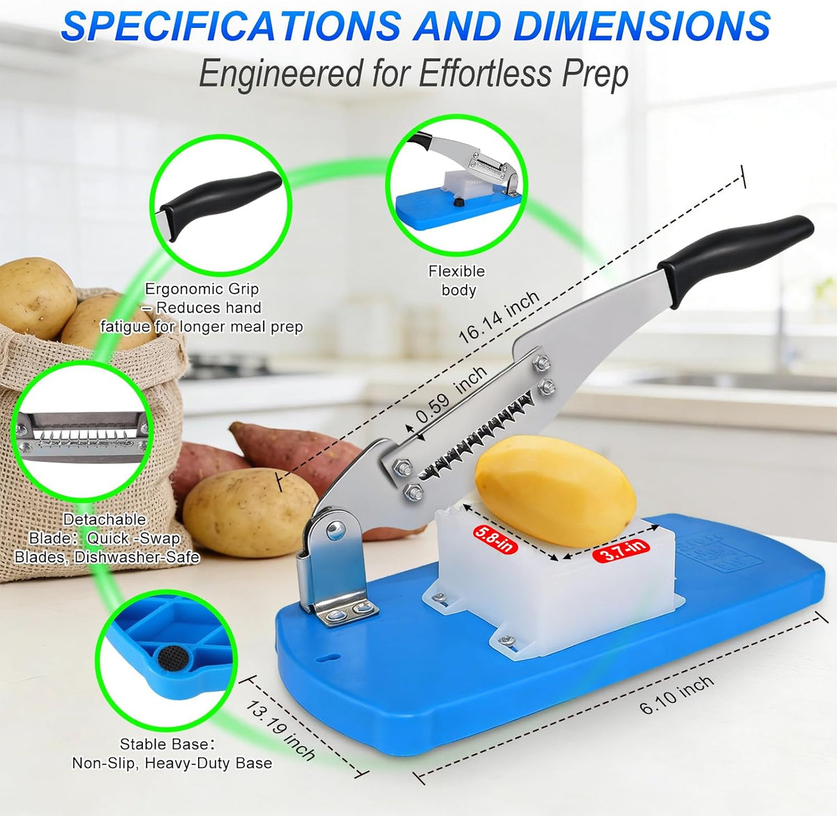 French Fry Cutter for Potatoes, with Comfort Grip for Homemade Fries