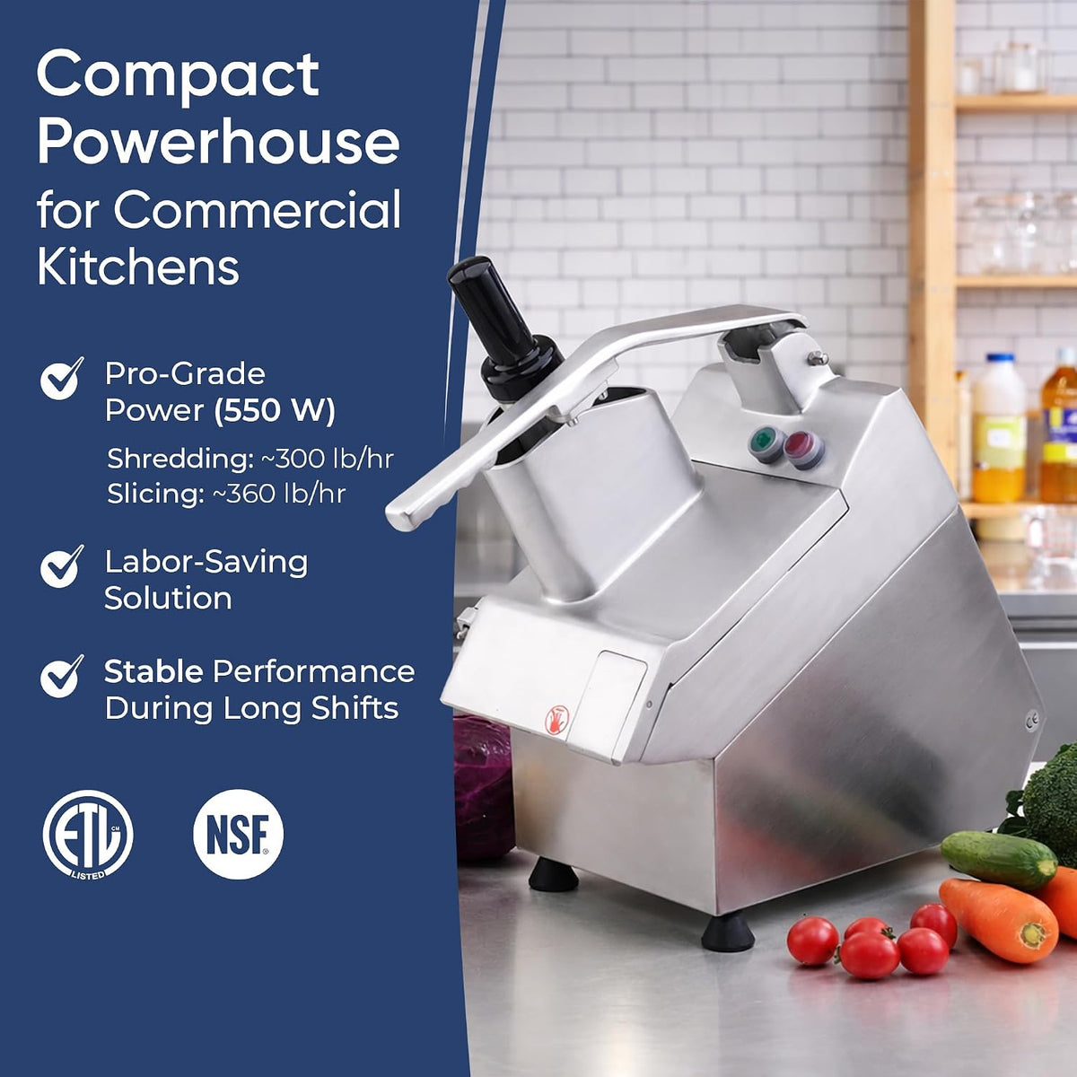 TK Commercial Vegetable Chopper 550W - 5 Discs for Food Processing - NSF