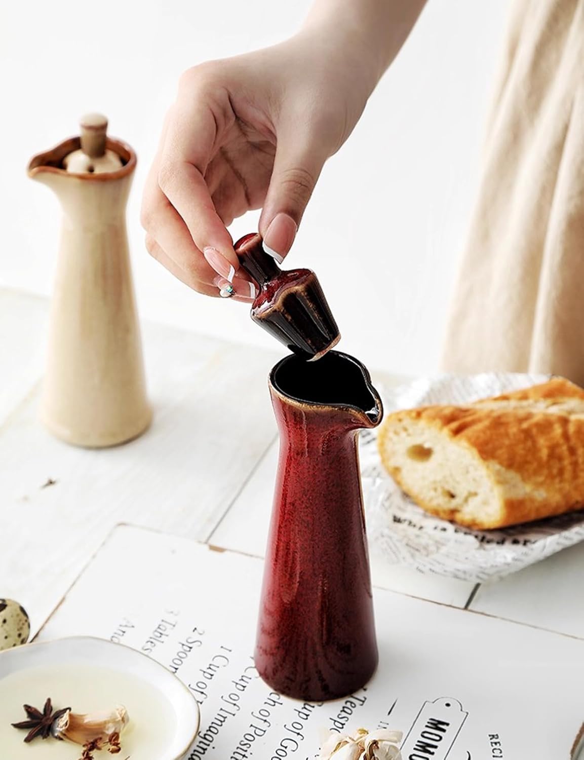 Ceramic Olive Oil Dispenser Bottle,Japanese Shoyu Soy Sauce Dispenser 4 Oz Oil Bottles for Kitchen,Vinegar Container Jar Suitable for Storage Coffee Syrups
