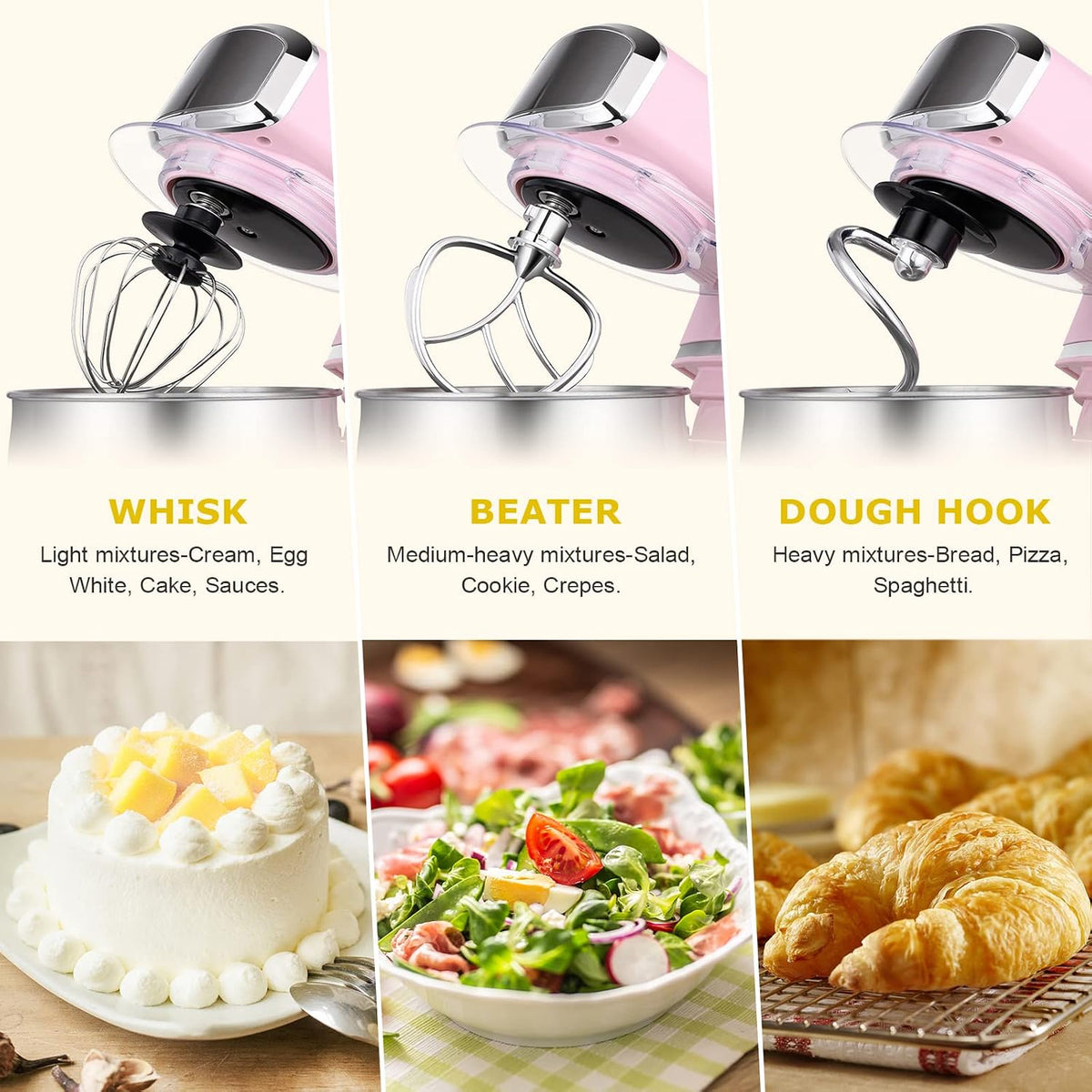 Stand Mixer,3.2Qt Small Electric Food Mixer,6 Speeds Portable Lightweight Kitchen Mixer for Daily Use with Egg Whisk,Dough Hook,Flat Beater (Pink)