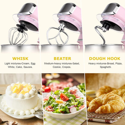 Stand Mixer,3.2Qt Small Electric Food Mixer,6 Speeds Portable Lightweight Kitchen Mixer for Daily Use with Egg Whisk,Dough Hook,Flat Beater (Pink)