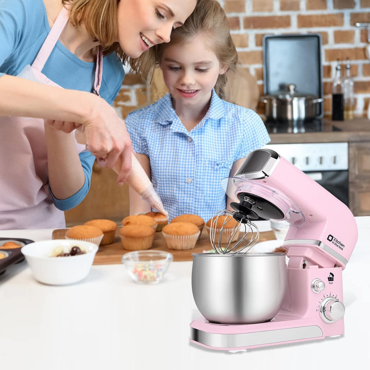 Stand Mixer,3.2Qt Small Electric Food Mixer,6 Speeds Portable Lightweight Kitchen Mixer for Daily Use with Egg Whisk,Dough Hook,Flat Beater (Pink)