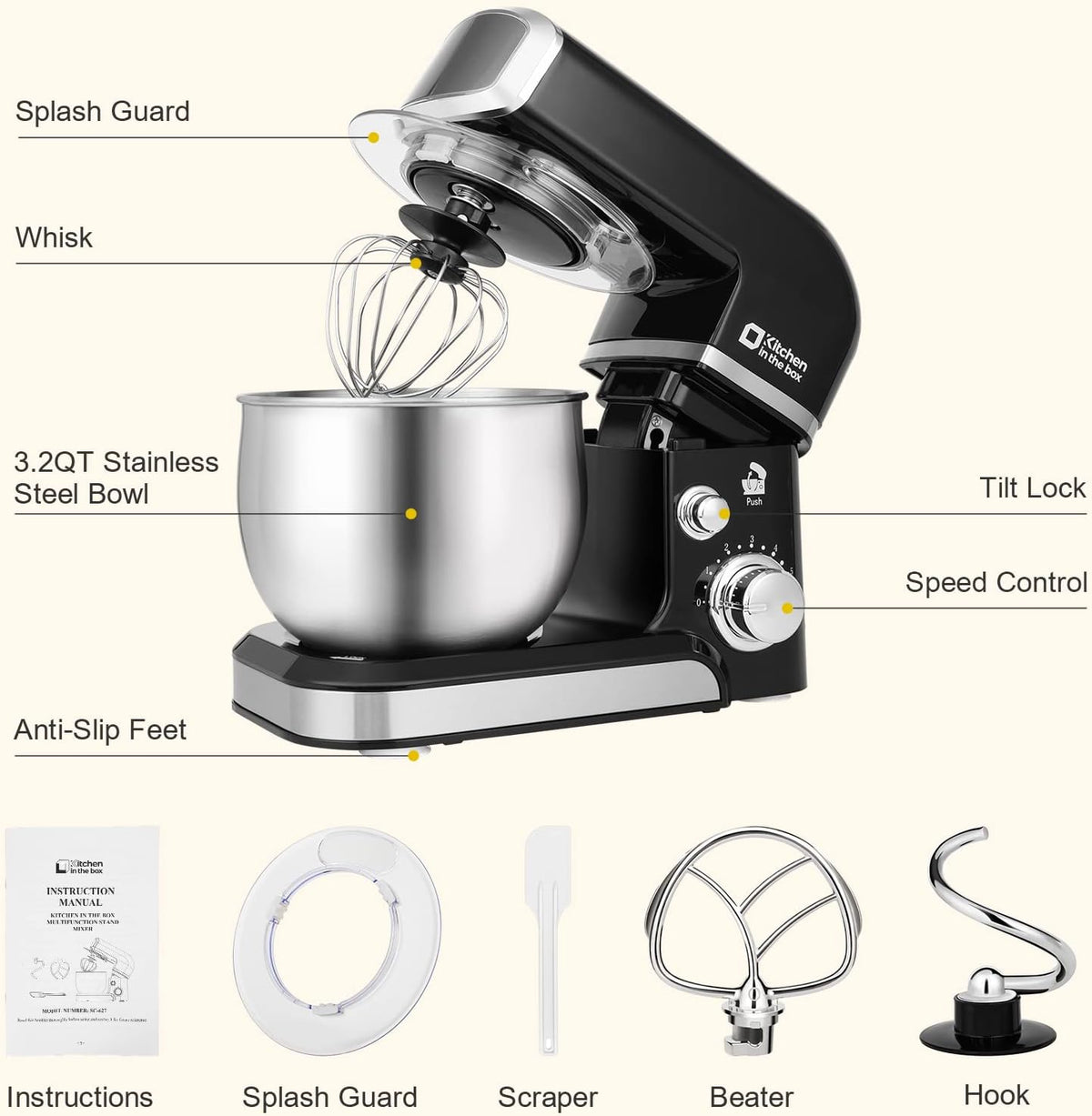 Stand Mixer,3.2Qt Small Electric Food Mixer,6 Speeds Portable Lightweight Kitchen Mixer for Daily Use with Egg Whisk,Dough Hook,Flat Beater (Pink)