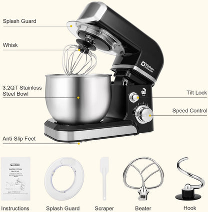 Stand Mixer,3.2Qt Small Electric Food Mixer,6 Speeds Portable Lightweight Kitchen Mixer for Daily Use with Egg Whisk,Dough Hook,Flat Beater (Pink)