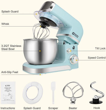 Stand Mixer,3.2Qt Small Electric Food Mixer,6 Speeds Portable Lightweight Kitchen Mixer for Daily Use with Egg Whisk,Dough Hook,Flat Beater (Pink)