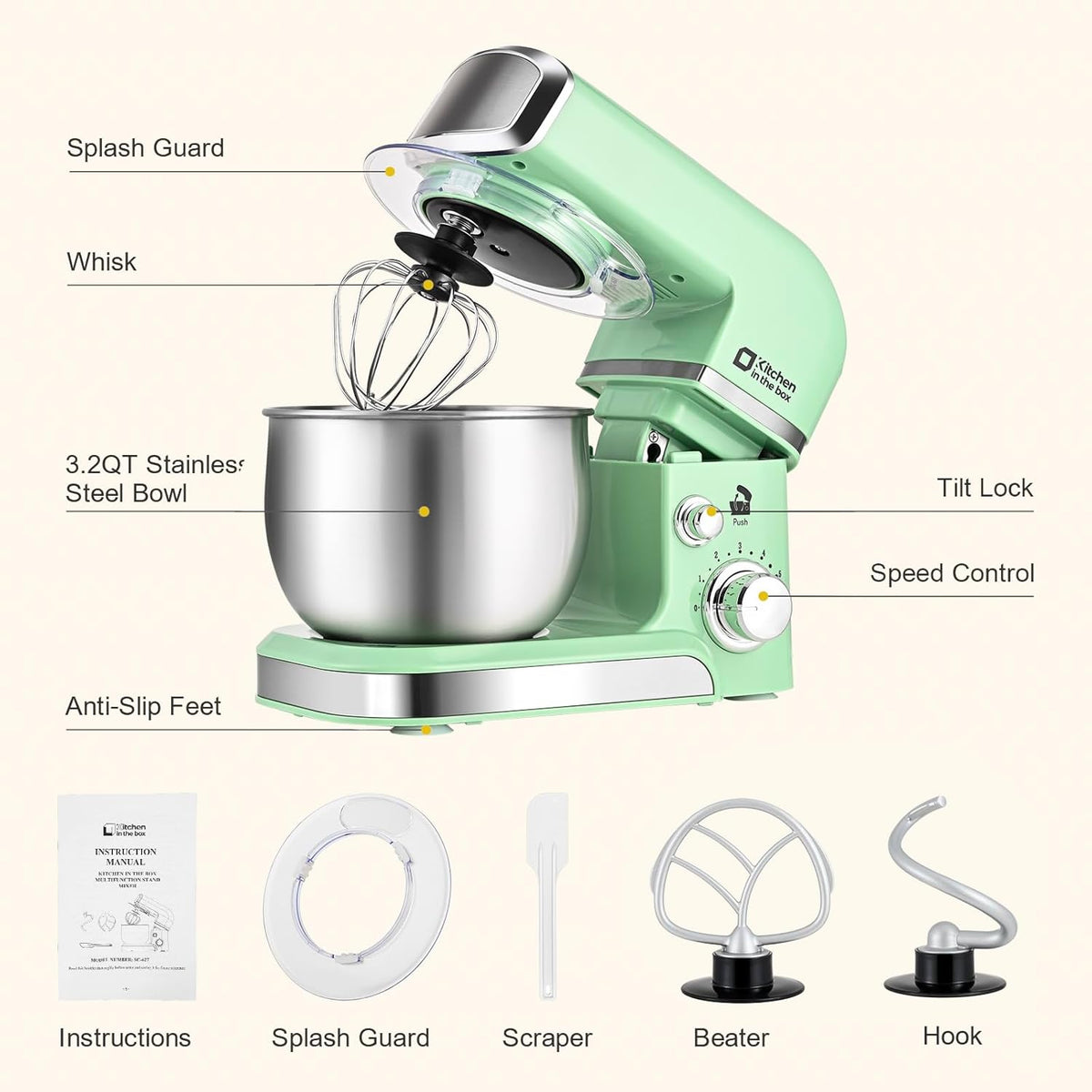 Stand Mixer,3.2Qt Small Electric Food Mixer,6 Speeds Portable Lightweight Kitchen Mixer for Daily Use with Egg Whisk,Dough Hook,Flat Beater (Pink)