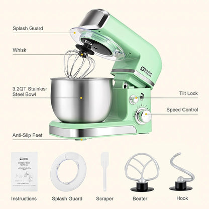 Stand Mixer,3.2Qt Small Electric Food Mixer,6 Speeds Portable Lightweight Kitchen Mixer for Daily Use with Egg Whisk,Dough Hook,Flat Beater (Pink)