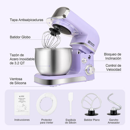 Stand Mixer,3.2Qt Small Electric Food Mixer,6 Speeds Portable Lightweight Kitchen Mixer for Daily Use with Egg Whisk,Dough Hook,Flat Beater (Pink)