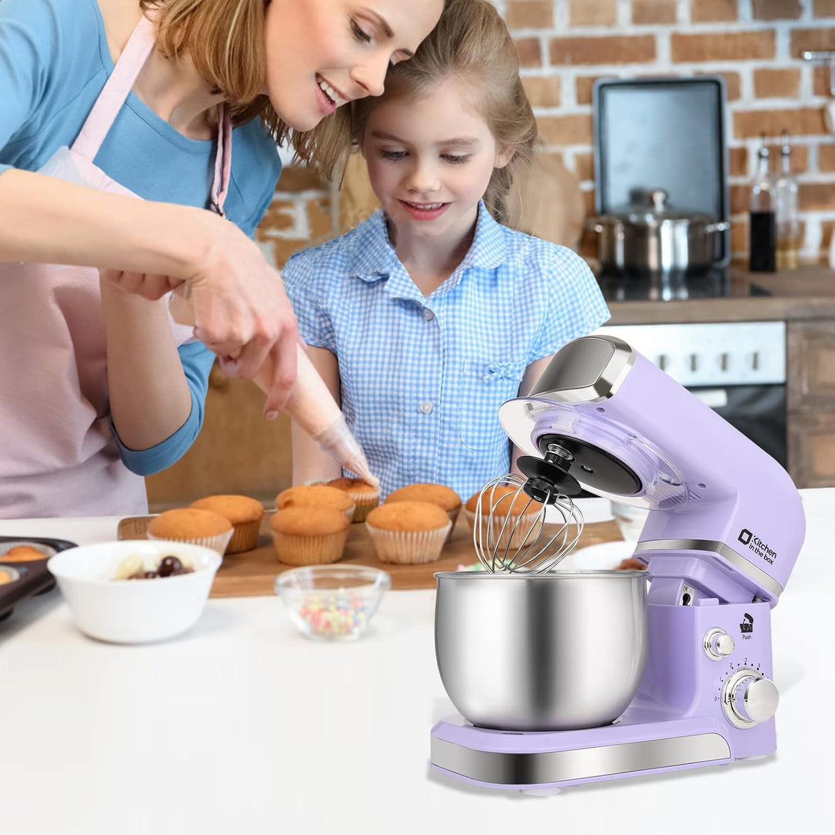Stand Mixer,3.2Qt Small Electric Food Mixer,6 Speeds Portable Lightweight Kitchen Mixer for Daily Use with Egg Whisk,Dough Hook,Flat Beater (Pink)