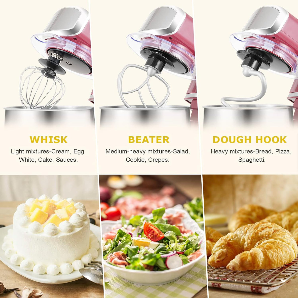 Stand Mixer,3.2Qt Small Electric Food Mixer,6 Speeds Portable Lightweight Kitchen Mixer for Daily Use with Egg Whisk,Dough Hook,Flat Beater (Pink)