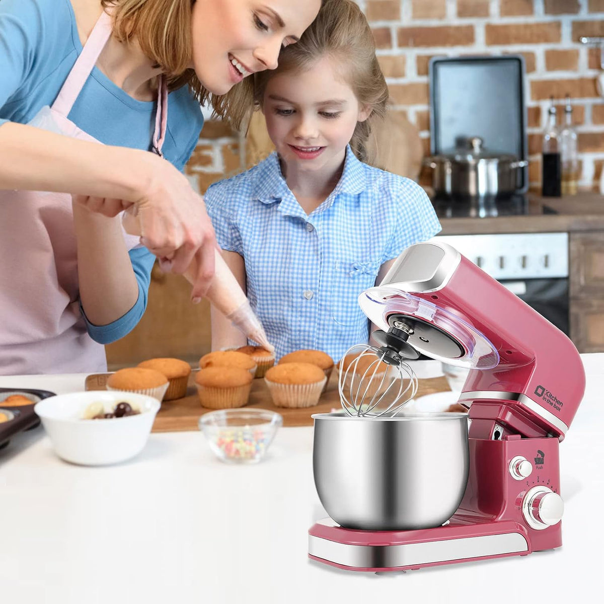 Stand Mixer,3.2Qt Small Electric Food Mixer,6 Speeds Portable Lightweight Kitchen Mixer for Daily Use with Egg Whisk,Dough Hook,Flat Beater (Pink)