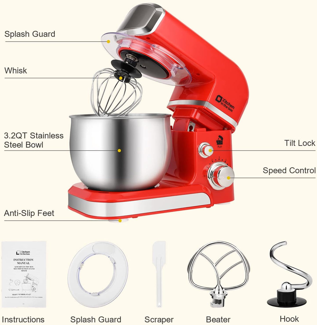 Stand Mixer,3.2Qt Small Electric Food Mixer,6 Speeds Portable Lightweight Kitchen Mixer for Daily Use with Egg Whisk,Dough Hook,Flat Beater (Pink)
