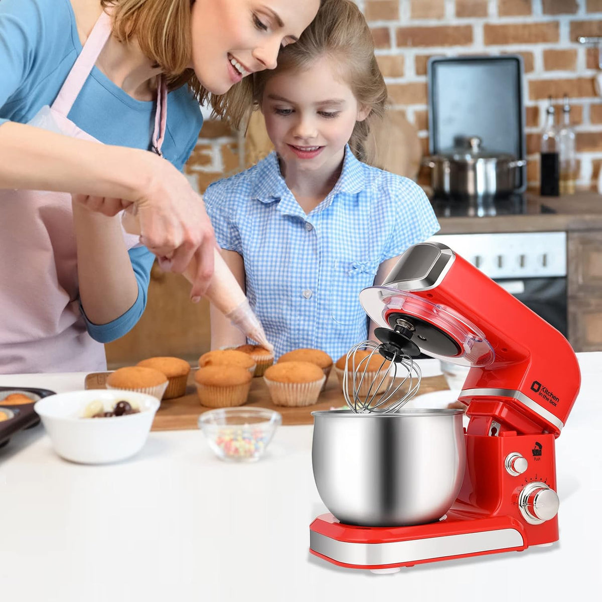 Stand Mixer,3.2Qt Small Electric Food Mixer,6 Speeds Portable Lightweight Kitchen Mixer for Daily Use with Egg Whisk,Dough Hook,Flat Beater (Pink)