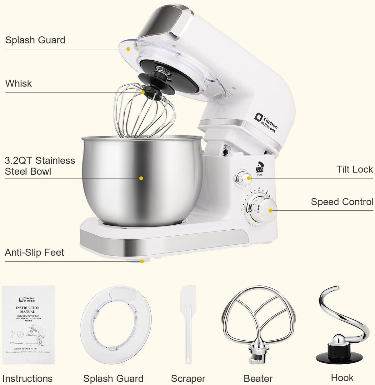 Stand Mixer,3.2Qt Small Electric Food Mixer,6 Speeds Portable Lightweight Kitchen Mixer for Daily Use with Egg Whisk,Dough Hook,Flat Beater (Pink)