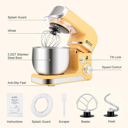 Stand Mixer,3.2Qt Small Electric Food Mixer,6 Speeds Portable Lightweight Kitchen Mixer for Daily Use with Egg Whisk,Dough Hook,Flat Beater (Pink)