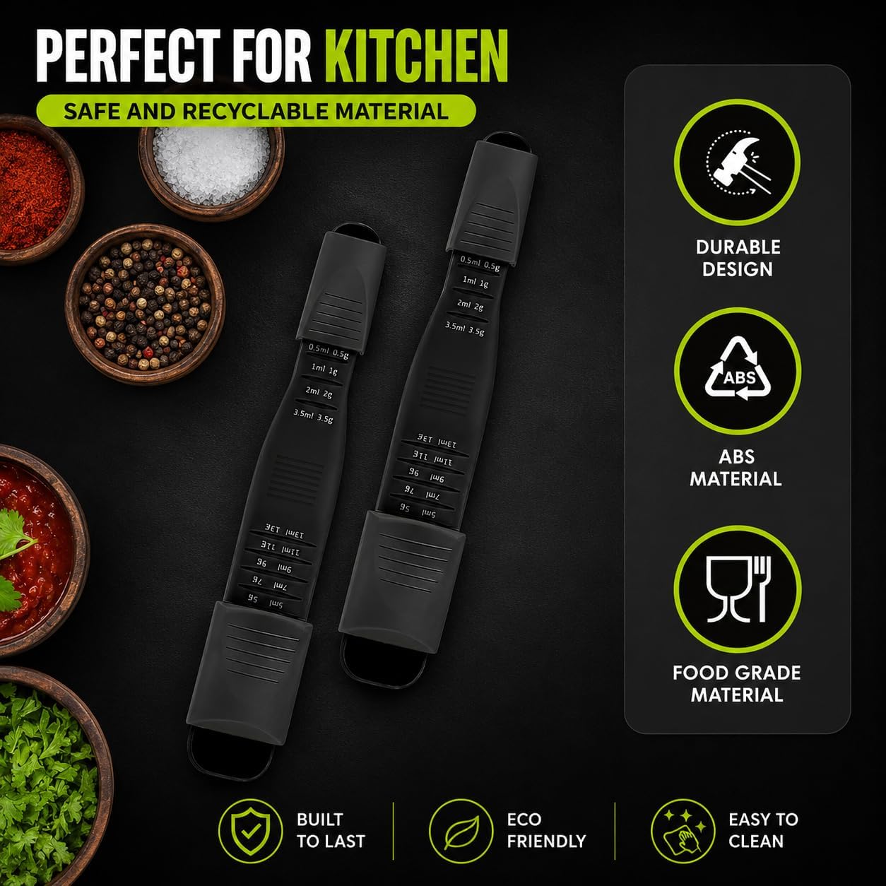 GOCHA Adjustable Measuring Spoon, Double Ended Measuring Scoop, 9-in-1 Measuring Tool, Adjustable Tablespoon & Teaspoon, Precise Scale for Coffee, Spices, Baking, Liquid & Dry Ingredients (Black)