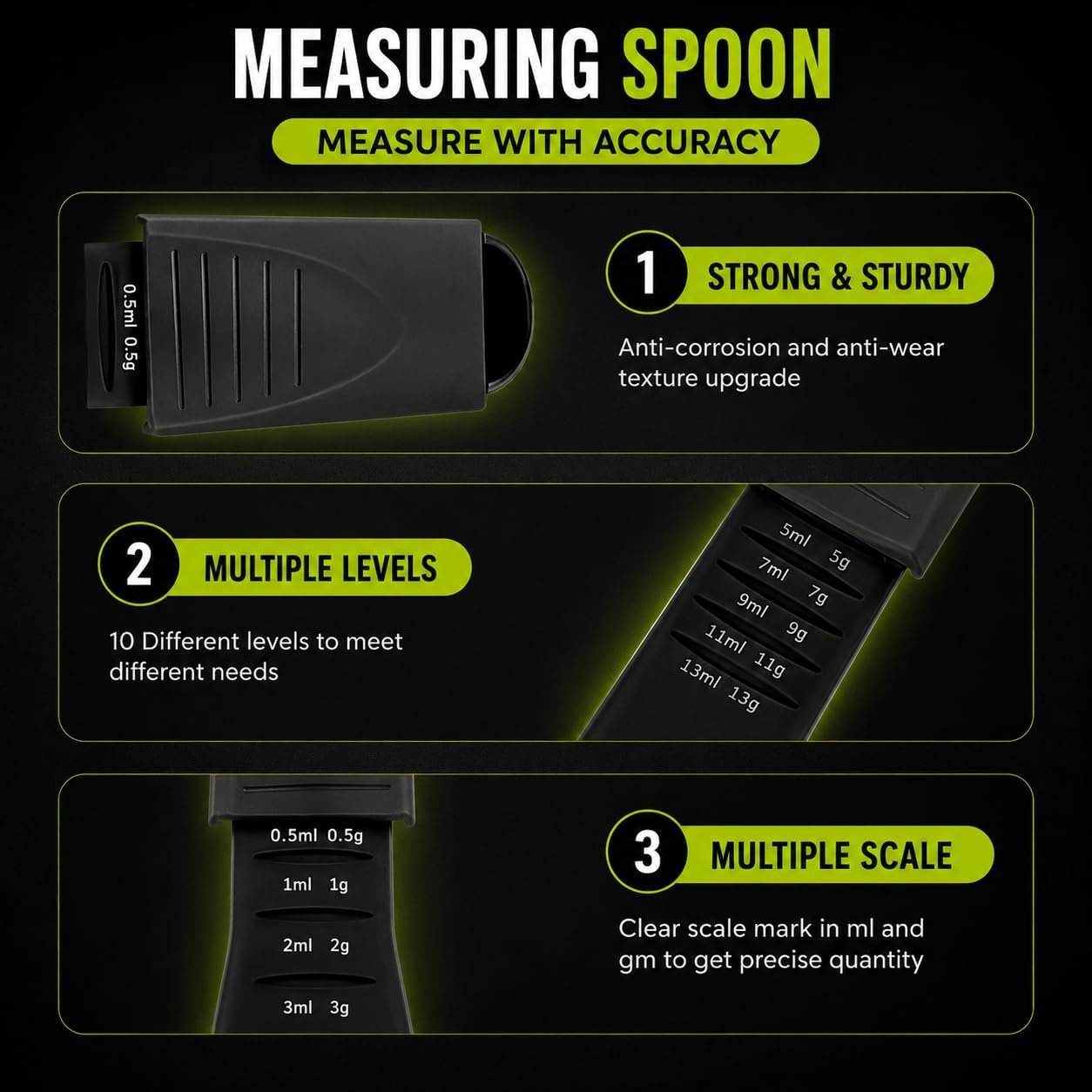 GOCHA Adjustable Measuring Spoon, Double Ended Measuring Scoop, 9-in-1 Measuring Tool, Adjustable Tablespoon & Teaspoon, Precise Scale for Coffee, Spices, Baking, Liquid & Dry Ingredients (Black)