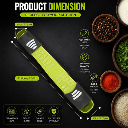 GOCHA Adjustable Measuring Spoon, Double Ended Measuring Scoop, 9-in-1 Measuring Tool, Adjustable Tablespoon & Teaspoon, Precise Scale for Coffee, Spices, Baking, Liquid & Dry Ingredients (Black)